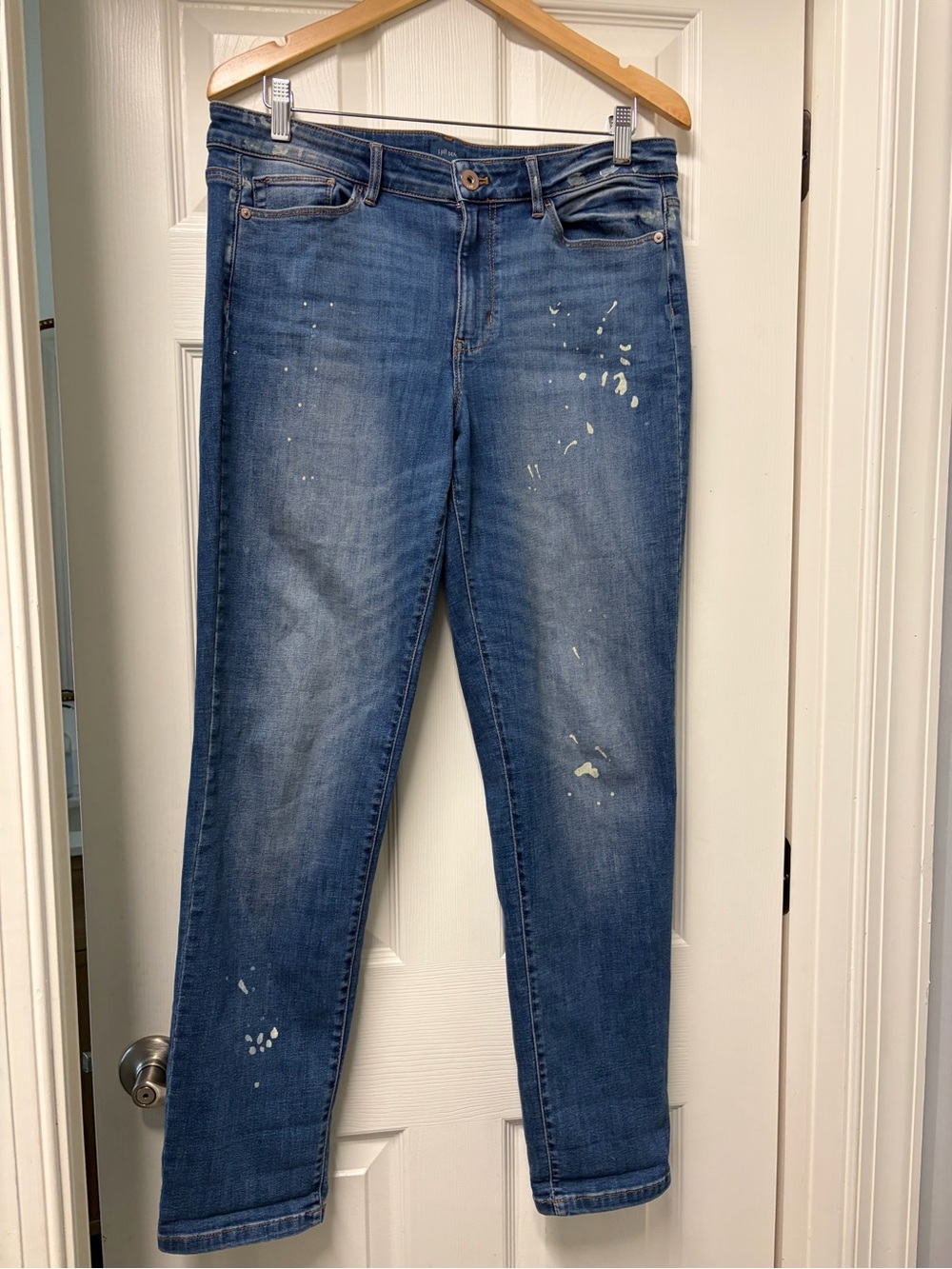 J. Jill Medium Blue Boyfriend Jeans with White Paint Details